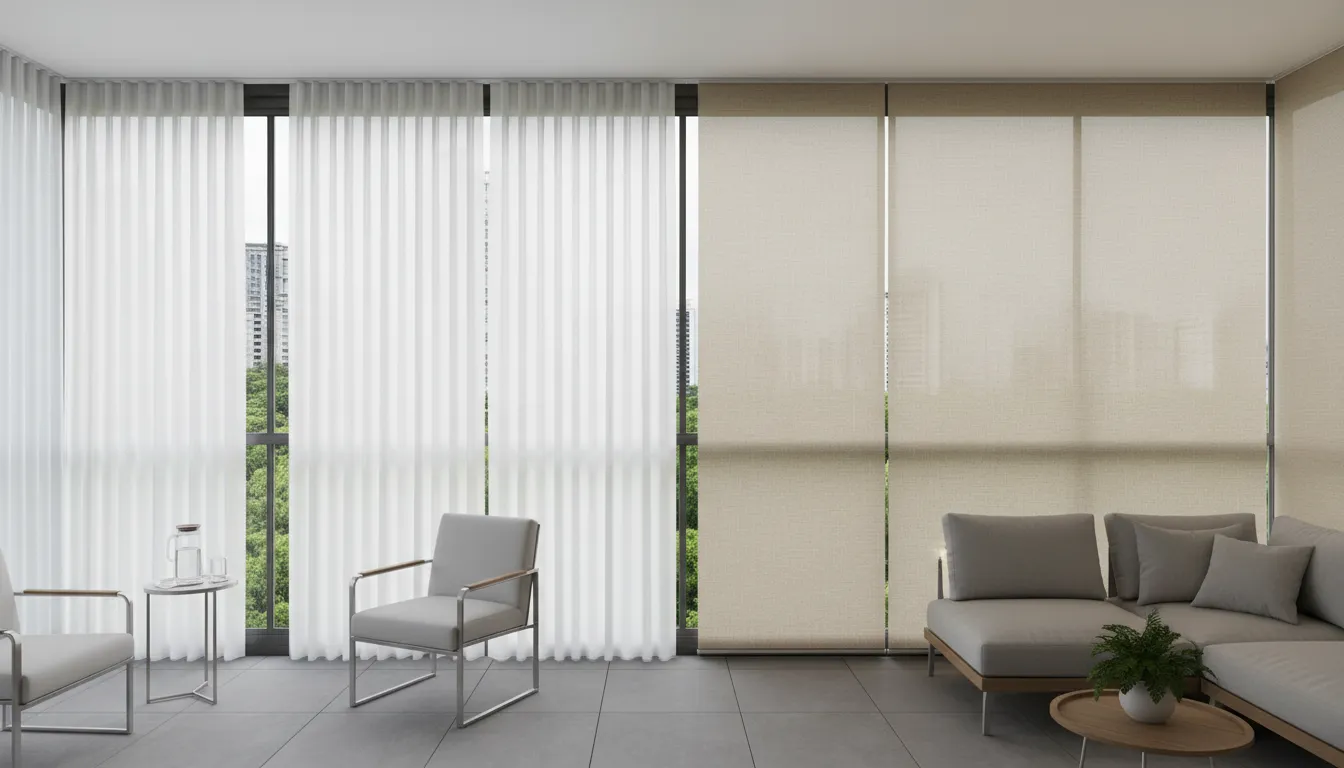 Două sisteme de umbrire diferite pe o aceeași terasă închisă cu sticlă glisantă